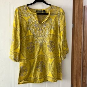 INC international concepts 8  petite yellow tunic with silver stitching